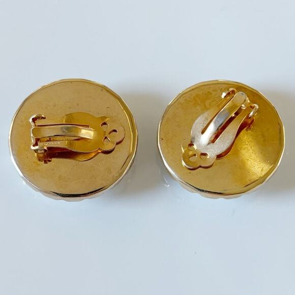 Vintage Hand Painted Floral Porcelain Clip-On Earrings White Yellow Green - Picture 5 of 9